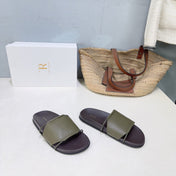 THE ROW 26S STRAP SLIDES IN OLIVE GREEN CALFSKIN