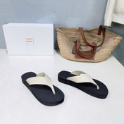 THE ROW 26S THONG SANDALS IN BLACK RUBBER  WITH WHITE STRAPS CALFSKIN