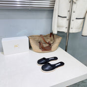 THE ROW 26S ROUND TOE MULE FLATS IN BLACK SMOOTH CALFSKIN