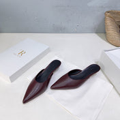 THE ROW 26S POINTED TOE MULE HEELS 35MM IN BURGUNDY RED CALFSKIN