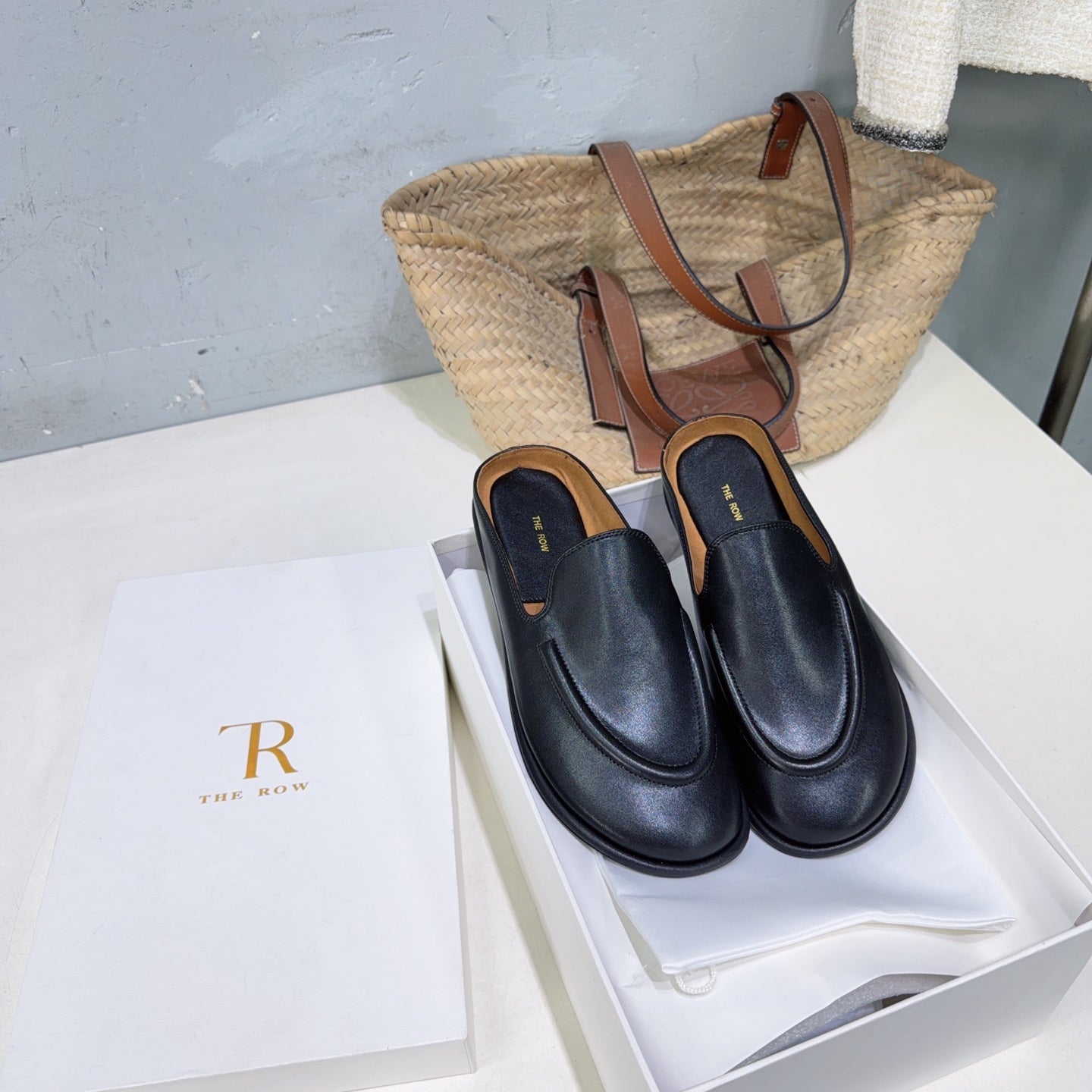 THE ROW 26S LOAFER MULES IN BLACK SMOOTH CALFSKIN