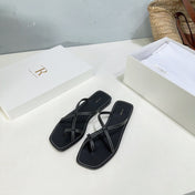 THE ROW 26S FLAT SANDALS IN BLACK CALFSKIN