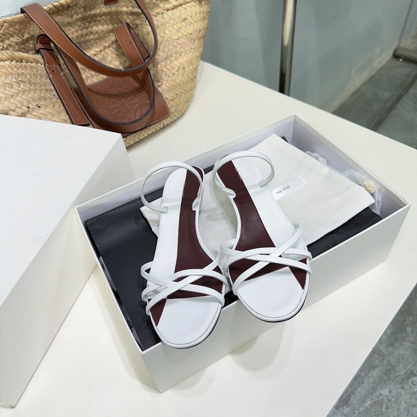 THE ROW 26S STRAPPY KITTEN HEEL SANDALS 30MM IN WHITE CALFSKIN