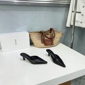 THE ROW 26S POINTED TOE MULE HEELS 45MM IN BLACK CALFSKIN