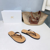 THE ROW 26S THONG SANDALS IN BROWN CALFSKIN LEOPARD STRAP