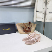 ALAIA 26S HIGH-HEEL MARY JANES 50 MM IN NUDE PINK WOVEN MESH