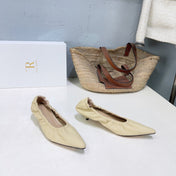 THE ROW 26S POINTED KITTEN HEEL PUMPS 35MM IN LIGHT BEIGE CALFSKIN