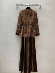 CELINE 26S SEQUIN BLOUSE AND VELVET MAXI SKIRT SET 627