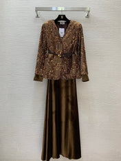 CELINE 26S SEQUIN BLOUSE AND VELVET MAXI SKIRT SET 627