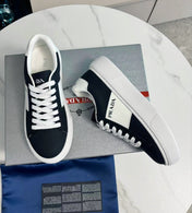 PRADA 25S LEATHER LOGO OUTLET SNEAKERS BLUISH BLACK CALFSKIN