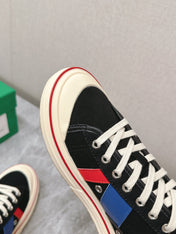 ELIOT SNEAKER IN BLACK MIX BLUE AND RED CANVAS AND CALFSKIN