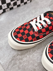 VALENTINO 25S GARAVANI X VANS SNEAKERS IN RED MIX BLACK CANVAS