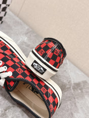 VALENTINO 25S GARAVANI X VANS SNEAKERS IN RED MIX BLACK CANVAS