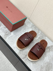 LP 26S LOCK MULE SLIDES IN BURGUNDY RED CALFSKIN SILVER HARDWARE