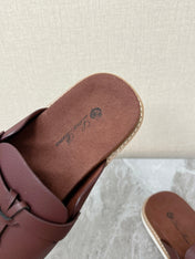 LP 26S LOCK MULE SLIDES IN BURGUNDY RED CALFSKIN SILVER HARDWARE