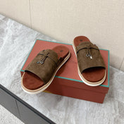 LP 26S LOCK MULE SLIDES IN OLIVE BROWN SUEDE SILVER HARDWARE