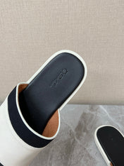 LP 26S SLIDES SANDAL IN WHITE CALFSKIN AND BLACK CANVAS