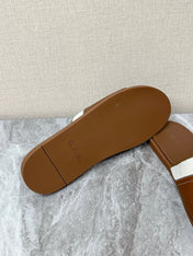 LP 26S SLIDES SANDAL IN BROWN CALFSKIN AND IVORY WHITE CANVAS