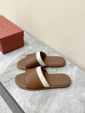 LP 26S SLIDES SANDAL IN BROWN CALFSKIN AND IVORY WHITE CANVAS