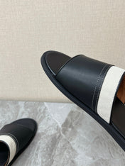 LP 26S SLIDES SANDAL IN BLACK CALFSKIN AND IVORY WHITE CANVAS