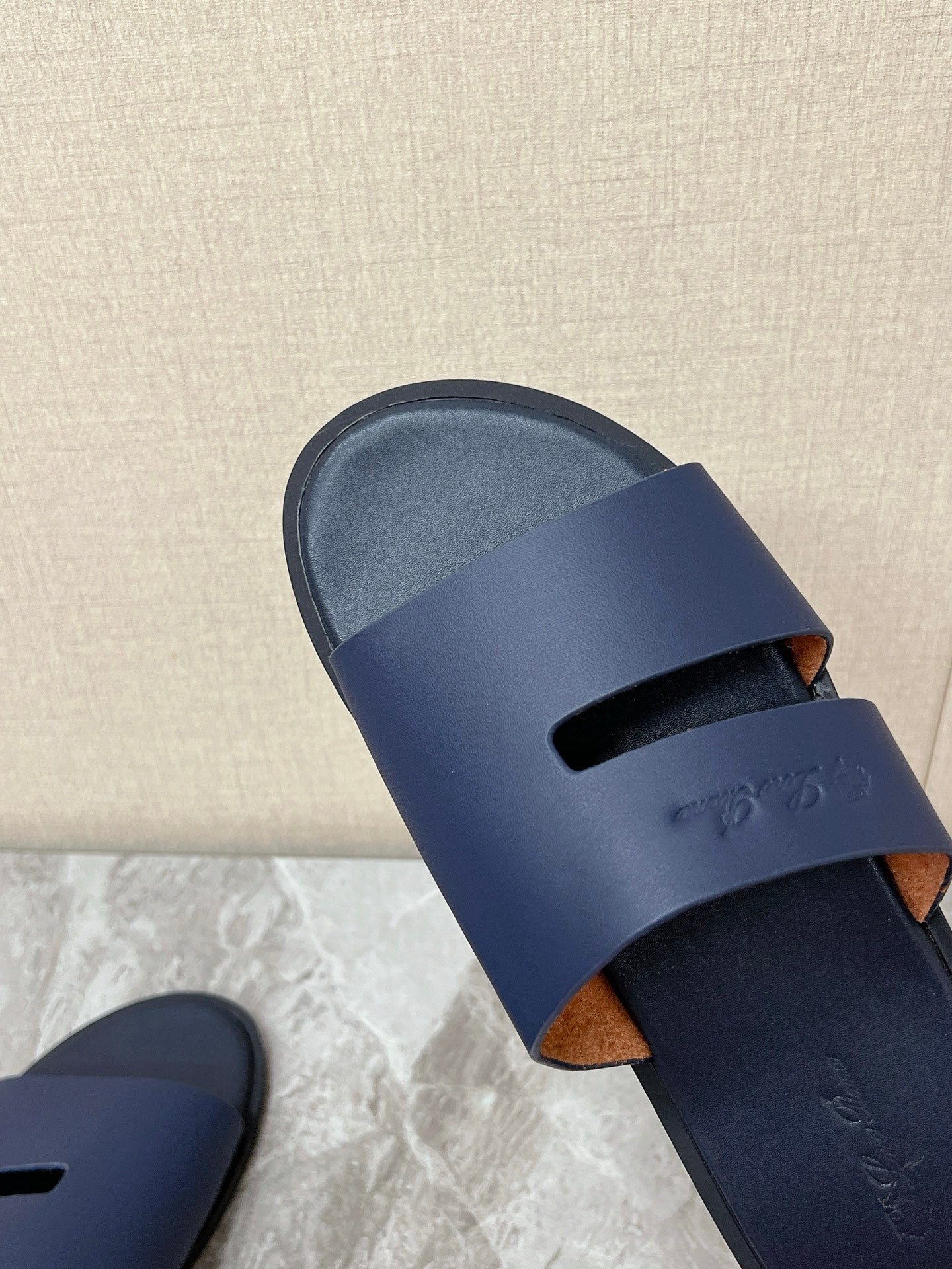LP 26S CLASSIC H-CUT SLIDES IN NAVY BLUE CALFSKIN