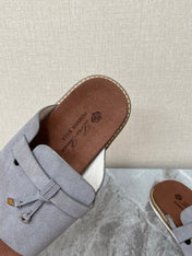 LP 26S LOCK CHARM SLIDES IN GREY SUEDE SILVER HARDWARE