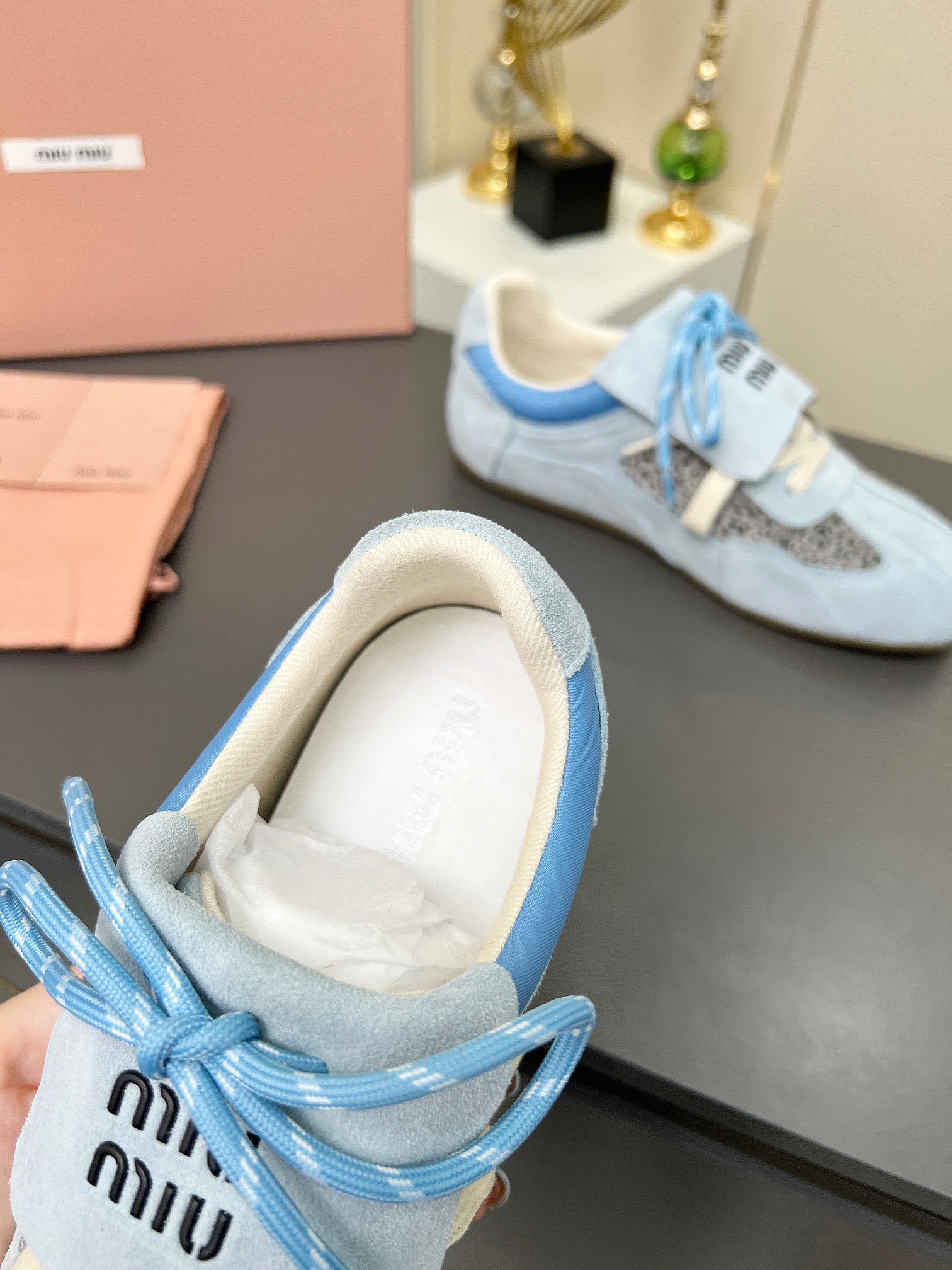 MIUMIU 26S SNEAKERS IN LIGHT BLUE SUEDE