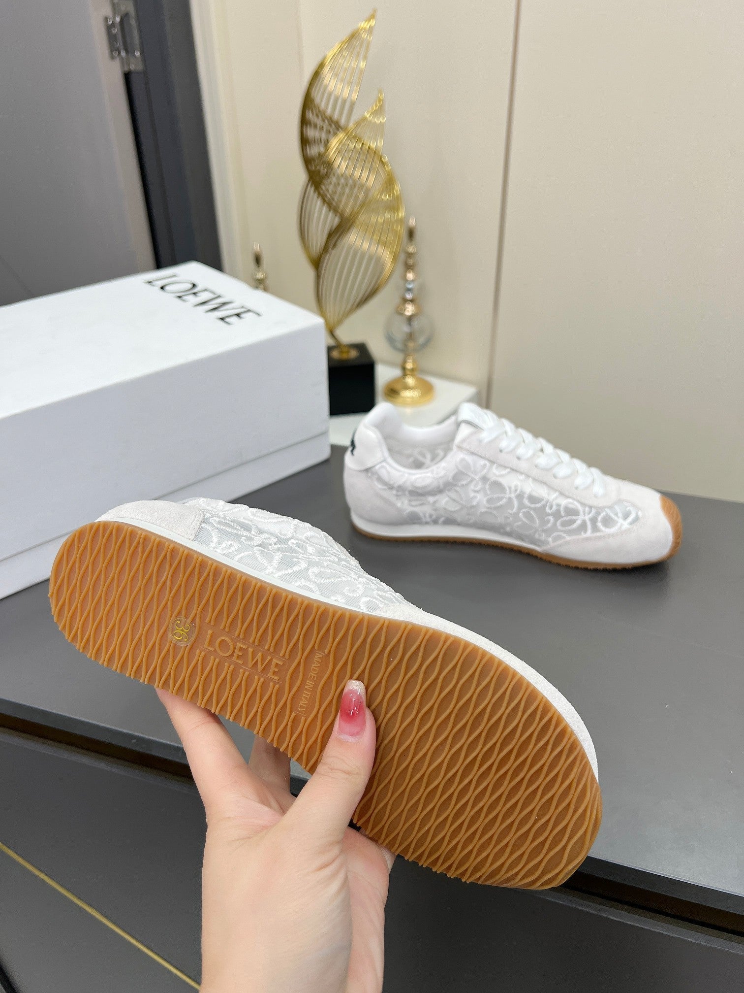 LOEWE 26S RUNNER 2.0 SNEAKERS IN WHITE SUEDE AND ANAGRAM JACQUARD