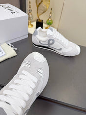 LOEWE 26S RUNNER 2.0 SNEAKERS IN LIGHT GREY SUEDE AND WHITE MESH FABRIC