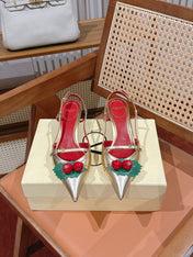 VALENTINO 26S SLINGBACKS 45 MM IN LIGHT GOLD CALFSKIN CHERRY DETAILS