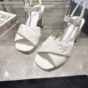 PRADA 25S HIGH-HEEL SANDALS 85 MM IN WHITE LAMBSKIN