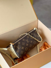 BLOOM POUCH 22 IN BROWN MONOGRAM CANVAS AND PASTEL YELLOW CALFSKIN SIDES