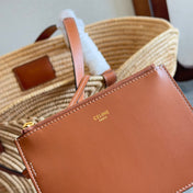 CLASSIC PANIER MEDIUM BRAIDED TRIOMPHE 47 IN BEIGE RAFFIA AND CALFSKIN