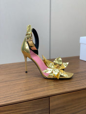 BALMAIN 25S RUBY GOLD HEELED SANDALS 95MM IN PATENT CALFSKIN