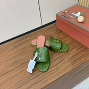 FLAT SLIPPERS IN DARK GREEN LAMBSKIN OSTRICH SKIN