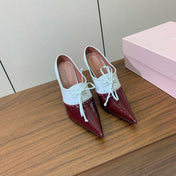 ALAIA 26S LACE-UP HEELED 105 MM IN DARK RED AND WHITE GLOSSY CALFSKIN