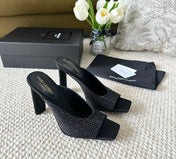 SL SEPT MULES BLACK SATIN AND RHINESTONES