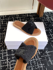 CELINE 26S TRIOMPHE FLAT SLIDES IN BLACK WOOL