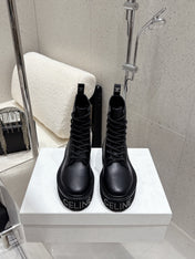 CELINE 26S CHUNKY-SOLE COMBAT BOOTS IN BLACK CALFSKIN