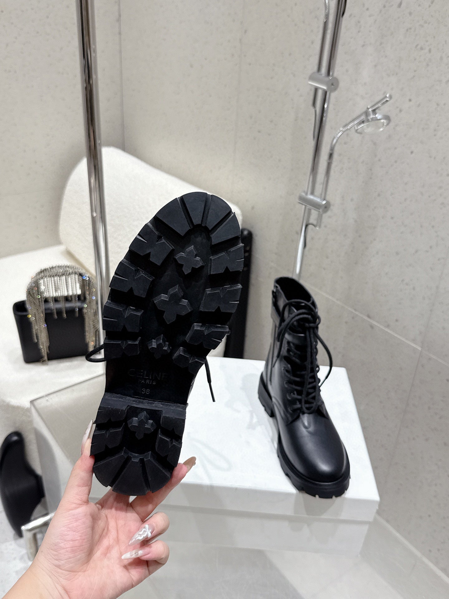 CELINE 26S MARTIN BOOTS IN BLACK CALFSKIN