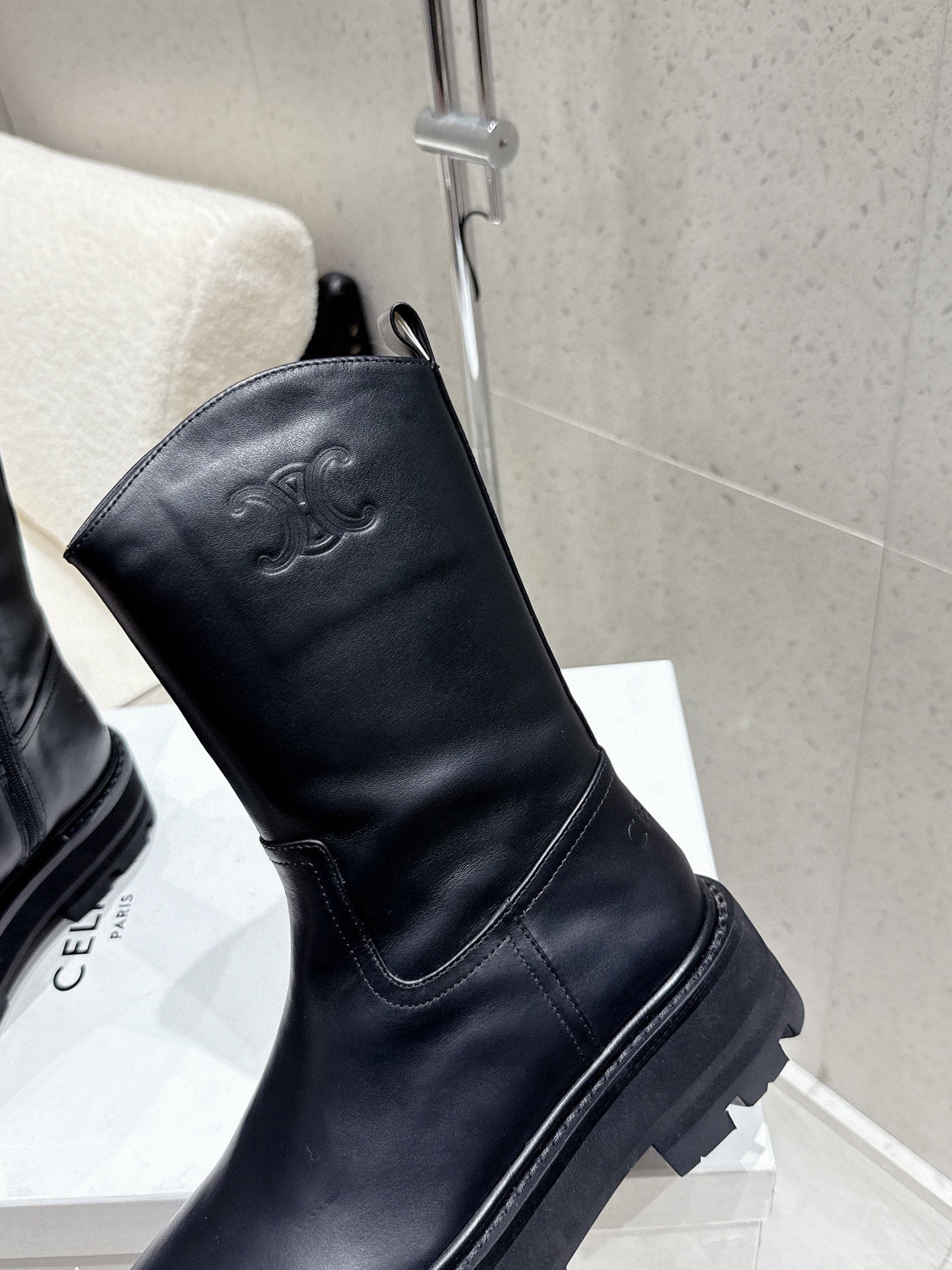 CELINE 26S ZIP-UP ANKLE BOOTS IN BLACK CALFSKIN