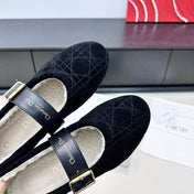 DIOR 26S FROST BALLET FLAT IN BLACK CANNAGE SUEDE AND CALFSKIN