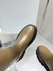 CELINE 26S KNEE-HIGH BOOTS IN OLIVE BROWN AND BLACK CALFSKIN