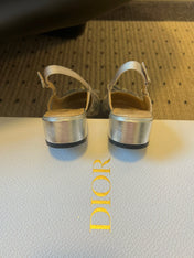 DIOR 26S OPEN BACK SANDALS IN SILVER CALFSKIN WITH PEARL BOW