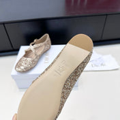 DIOR 26S BALLET FLAT IN GOLD LAMINATED LAMBSKIN AND GLITTER