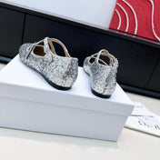 DIOR 26S BALLET FLAT IN SILVER LAMINATED LAMBSKIN AND GLITTER
