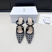 DIOR 26S SLINGBACK PUMP 100MM IN BLACK SATIN WITH SILVER STRASS CANNAGE MOTIF