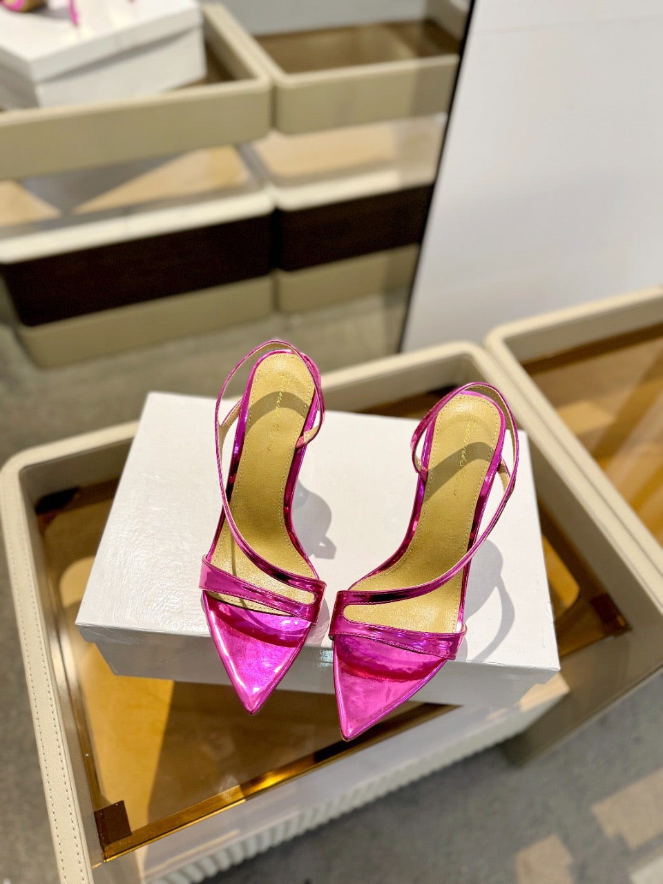 GIANVITO ROSSI 26S STRAPPY HIGH-HEEL SANDALS 105 MM IN DARK PINK PATENT CALFSKIN