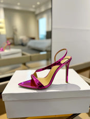 GIANVITO ROSSI 26S STRAPPY HIGH-HEEL SANDALS 105 MM IN DARK PINK PATENT CALFSKIN