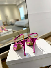GIANVITO ROSSI 26S STRAPPY HIGH-HEEL SANDALS 105 MM IN DARK PINK PATENT CALFSKIN